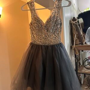 Silver Embellished Tiered Formal Dress